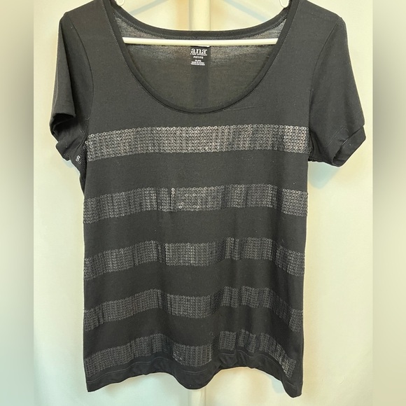 a.n.a. Black Short Sleeve Striped Blouse PL - Picture 5 of 7